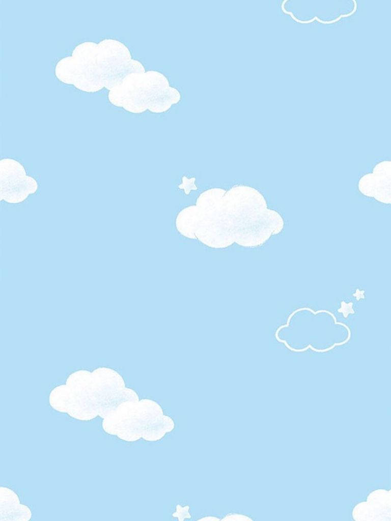 Cute Blue Phone Clouds And Stars Background
