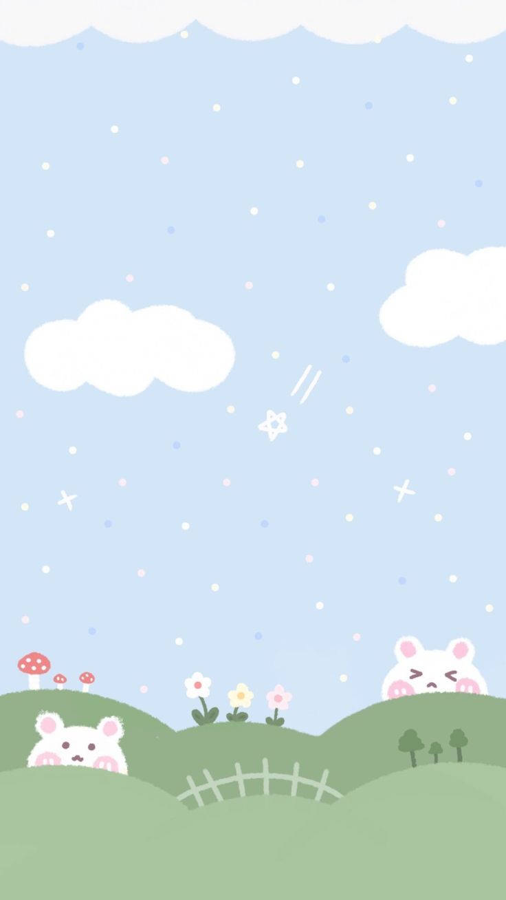 Cute Blue Phone Rabbit Sky Background