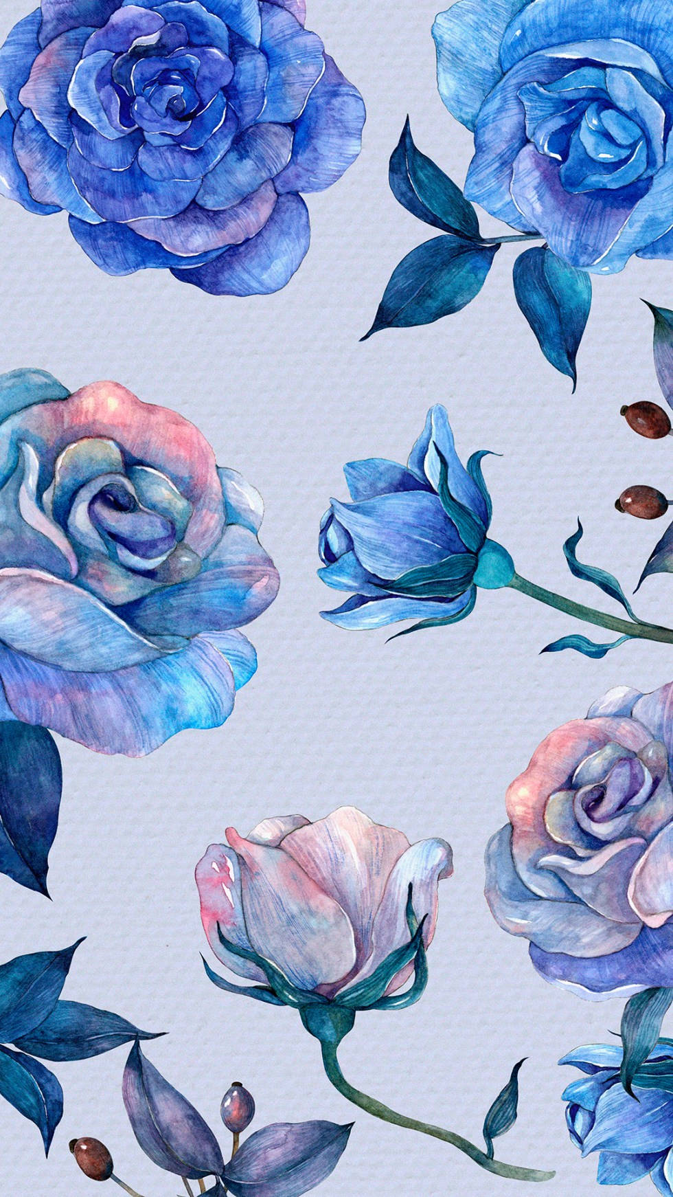 Cute Blue Phone Roses Drawing Background