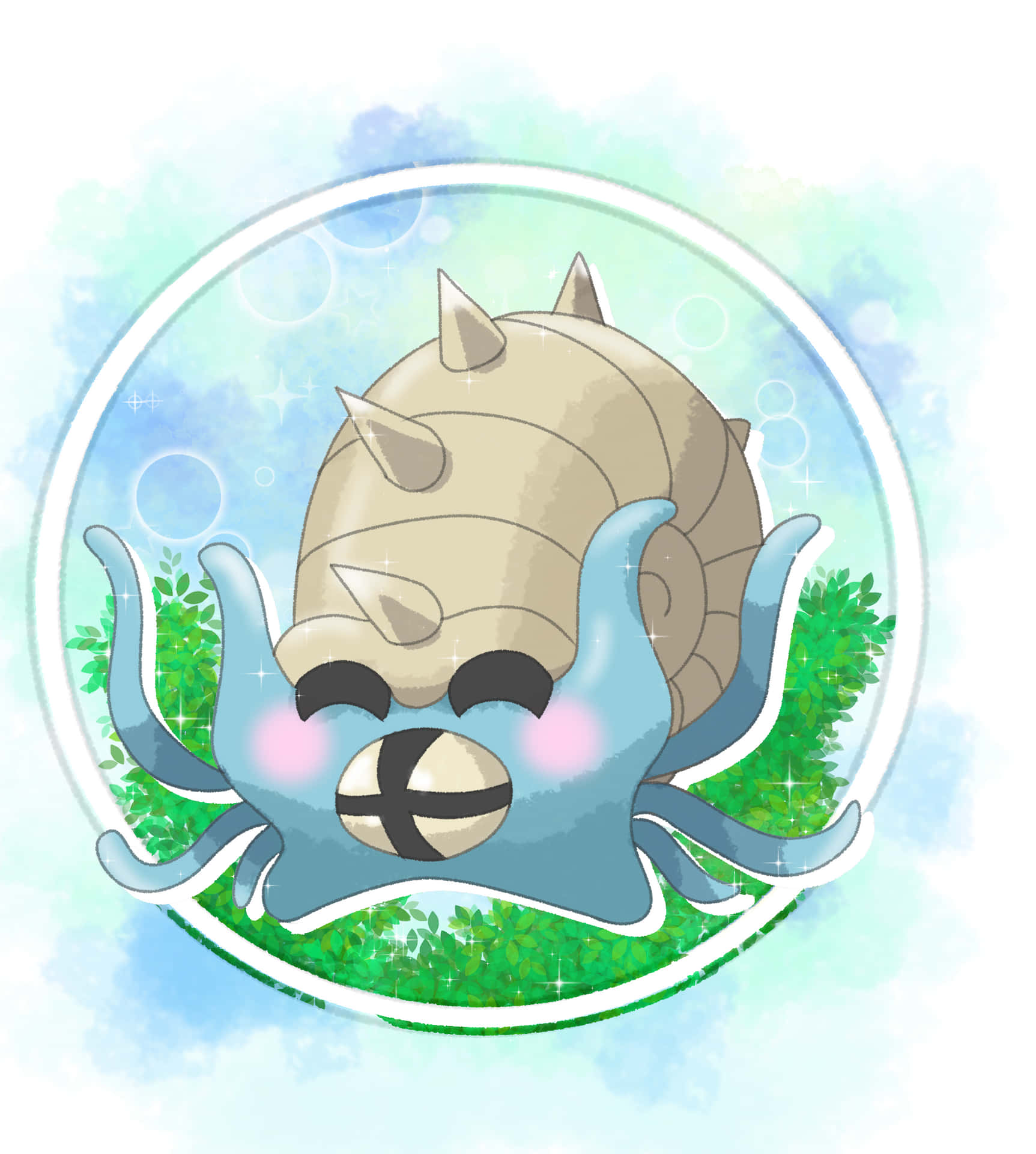 Cute Blushing Omastar Background