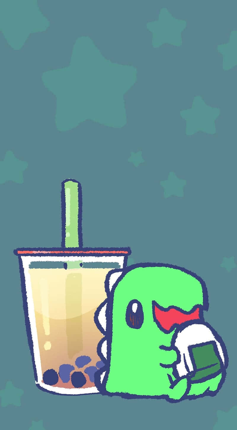 Cute Boba And Green Dinosaur