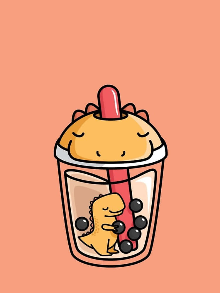 Cute Boba And Orange Dinosaur Background