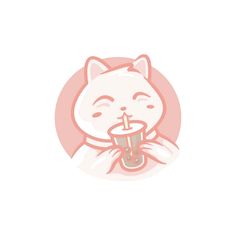 Cute Boba And White Cat Background