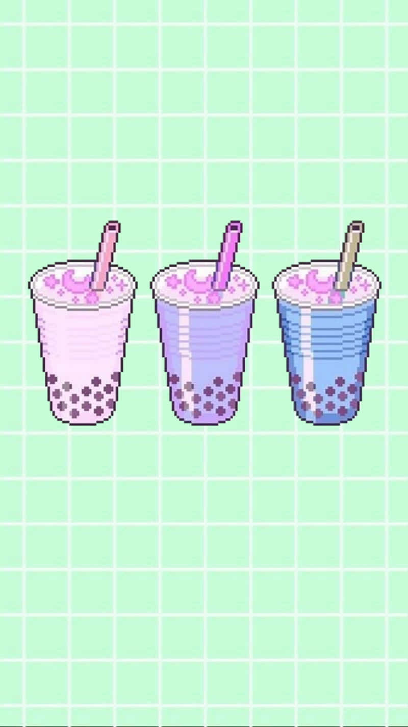 Cute Boba In Green Background Background