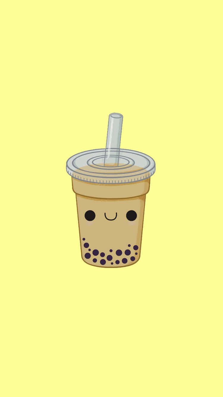 Cute Boba In Yellow Background