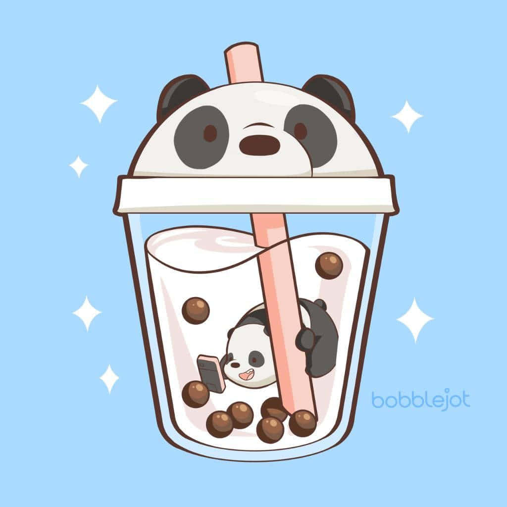 Cute Boba Panda Cup Lid Background