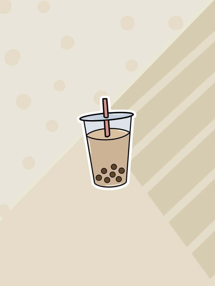 Cute Boba Tea In Brown Aesthetic Background