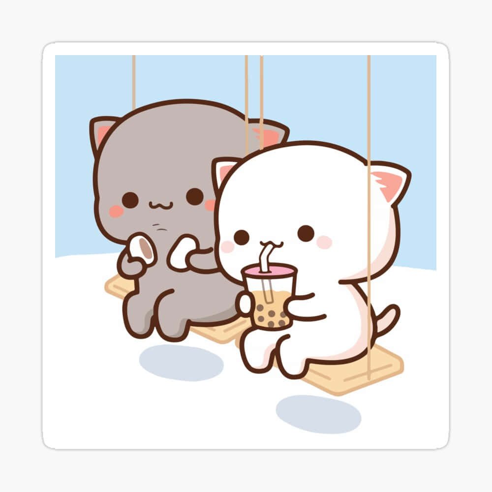 Cute Boba White And Gray Cat Background