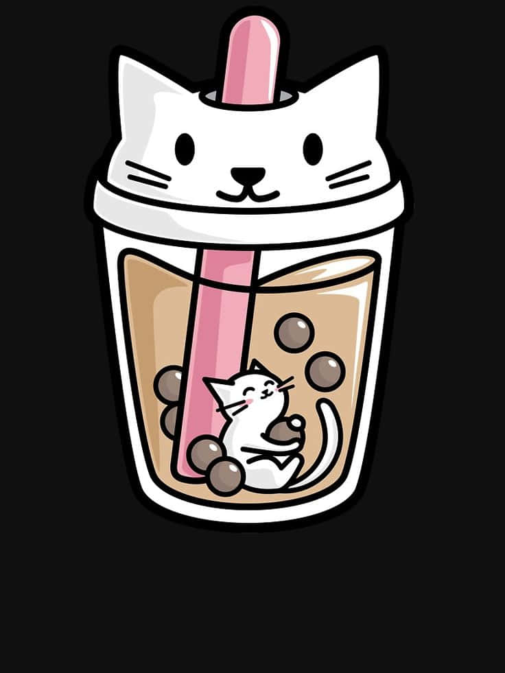 Cute Boba White Cat In Black Background