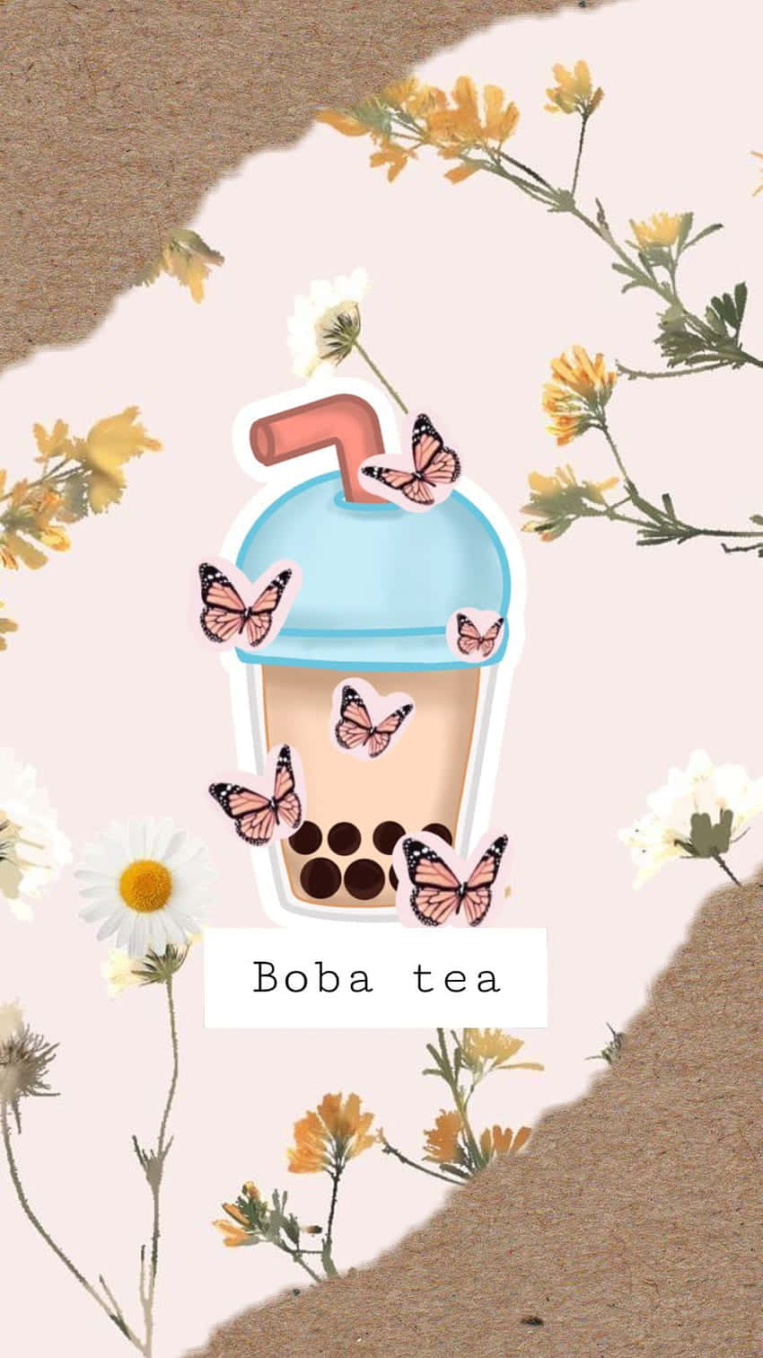 Cute Boba With Butterfly Aesthetic