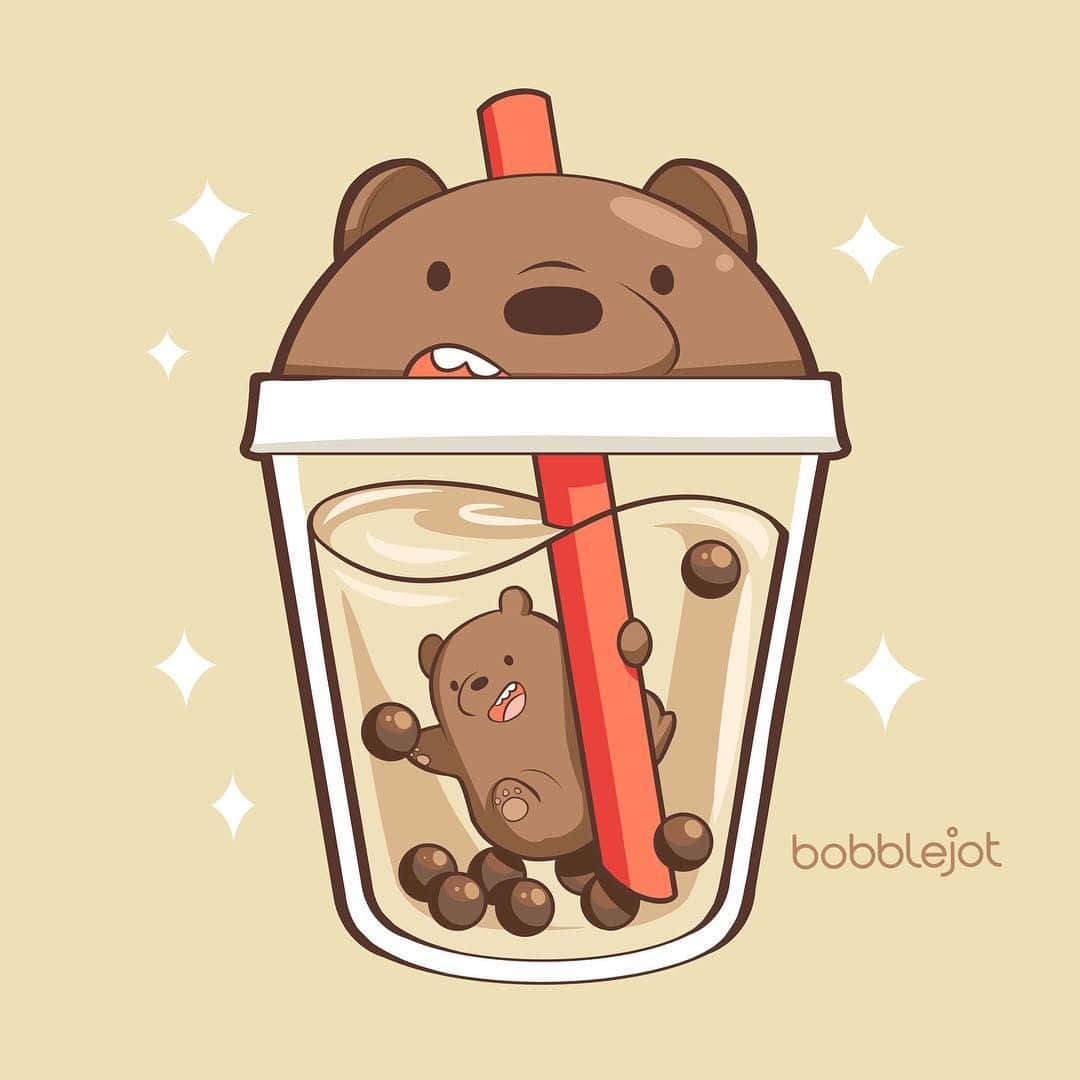 Cute Boba With Grizzly Cup Lid Background