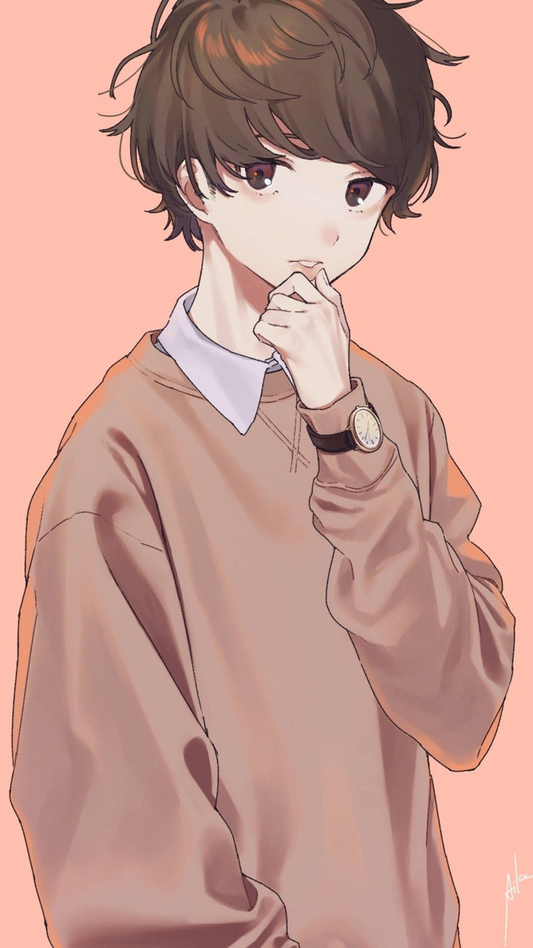 Cute Boy Cartoon Wearing A Brown Sweater