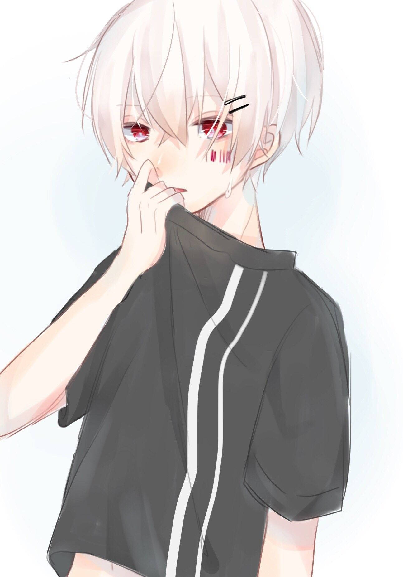 Cute Boy Cartoon With White Hair Background