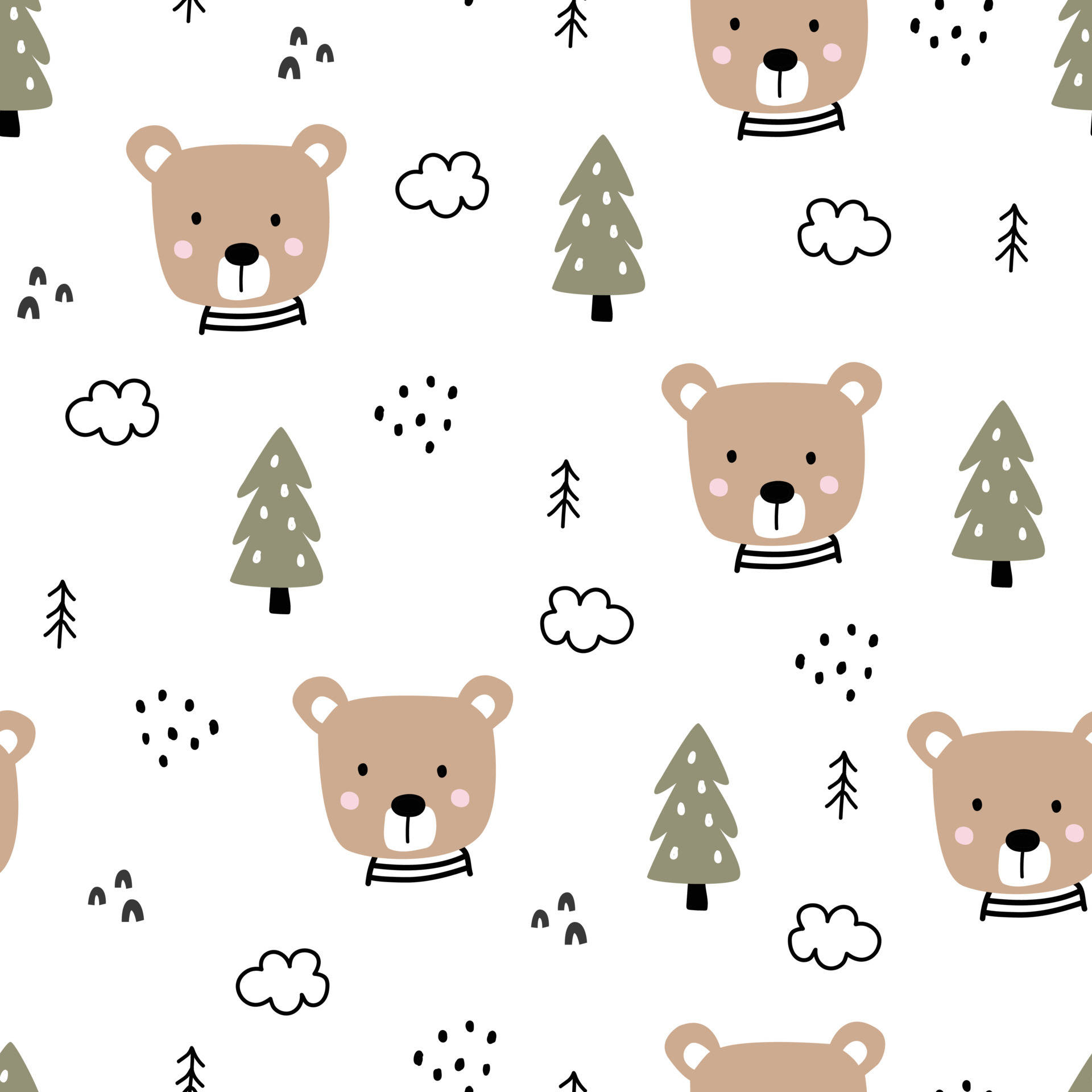 Cute Brown Bear And Tree Cartoon Collage