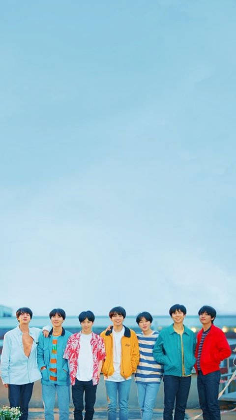 Cute Bts Group By The Sea Wide Shot Background