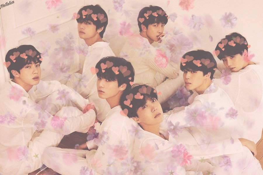 Cute Bts Group Dreamy Hearts Photoshoot Background