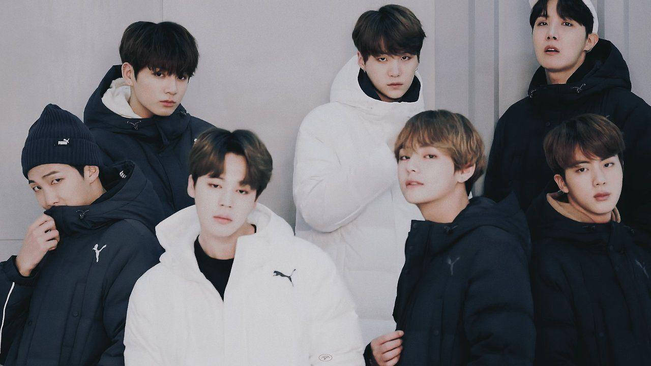 Cute Bts In Thick Jackets Background