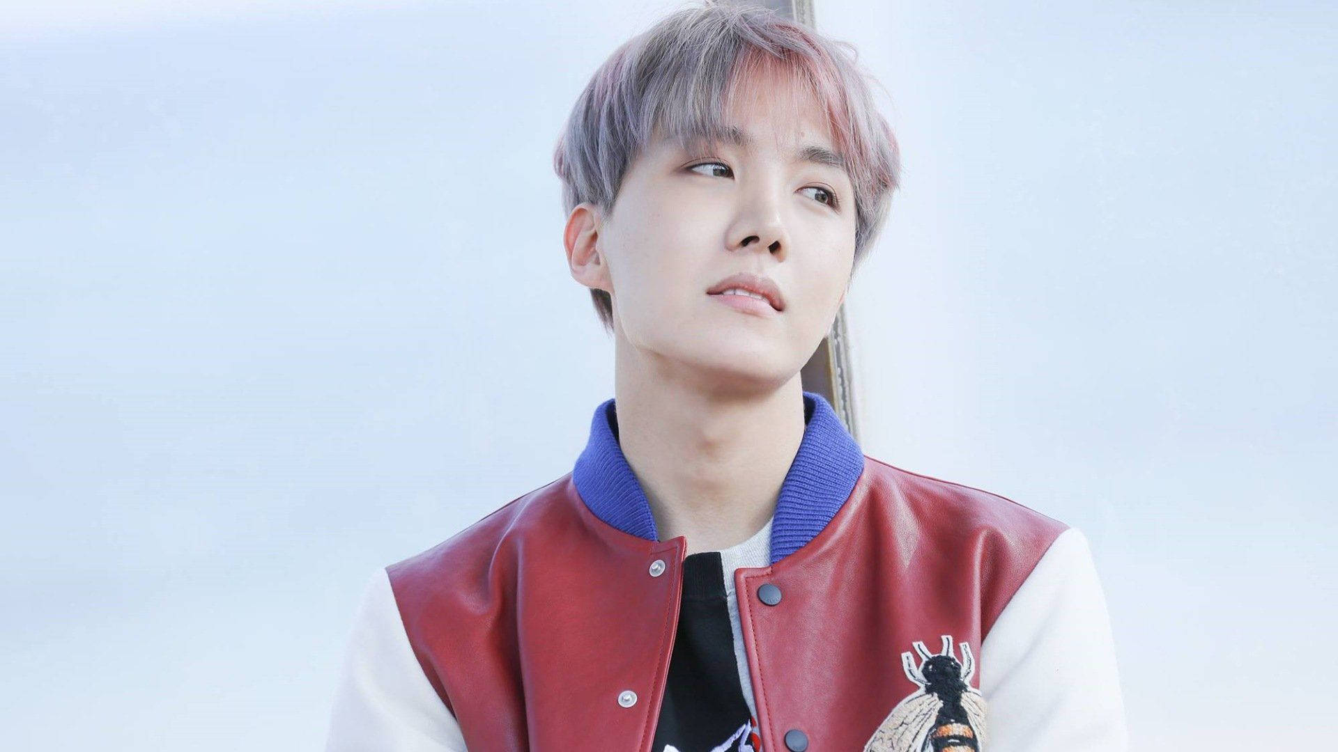 Cute Bts J-hope With Red And White Jacket Background