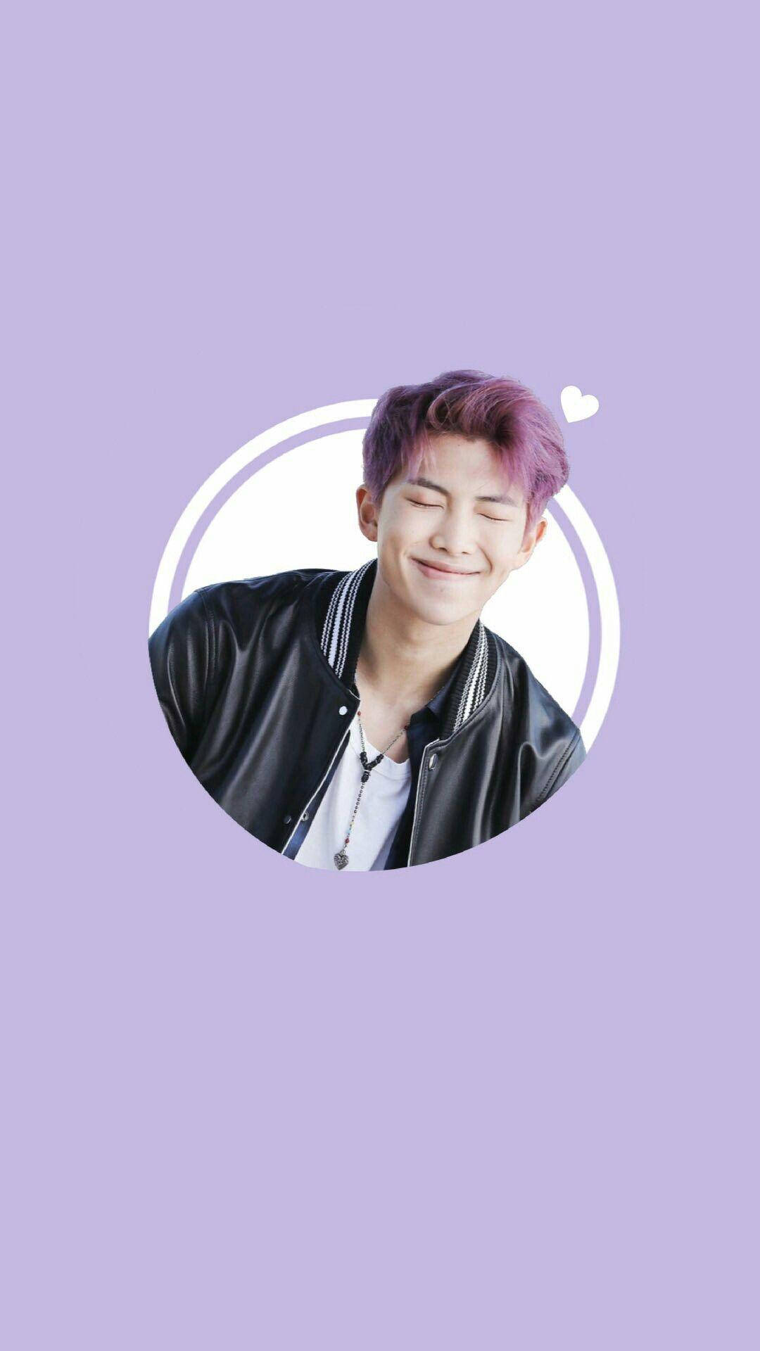 Cute Bts Rm In Circle On Purple Background