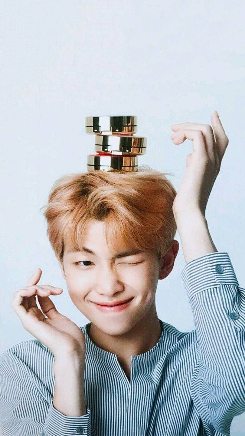 Cute Bts Rm With Compacts On Head Background