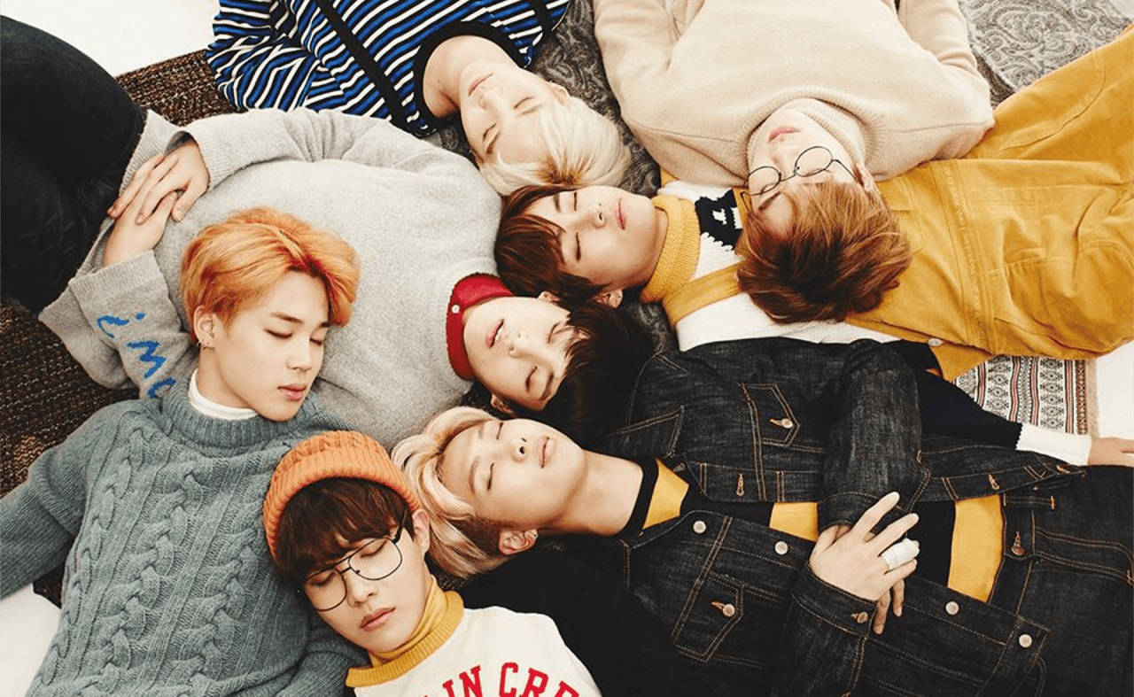 Cute Bts Sleeping On Each Other Background