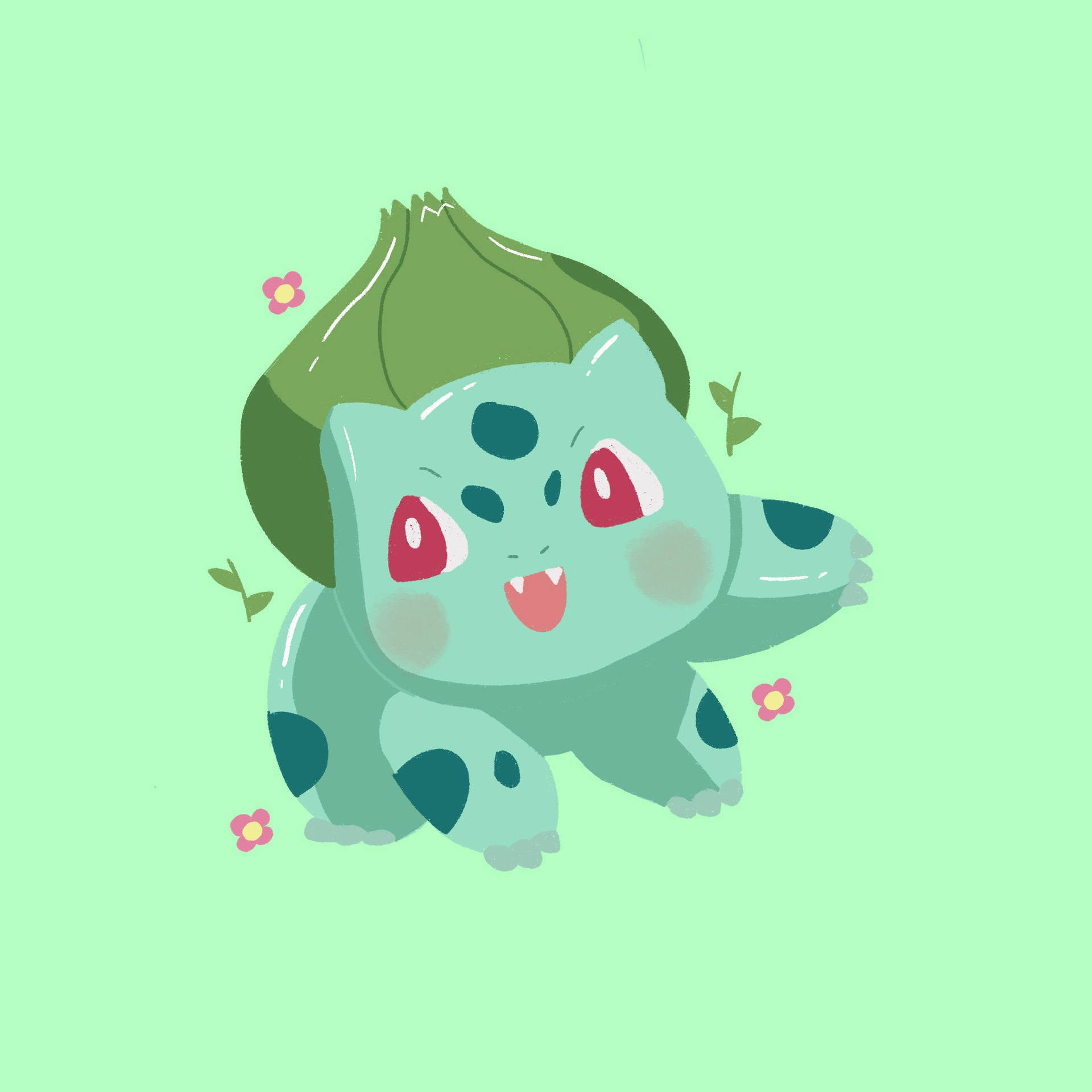 Cute Bulbasaur Frolicking In The Grass Background