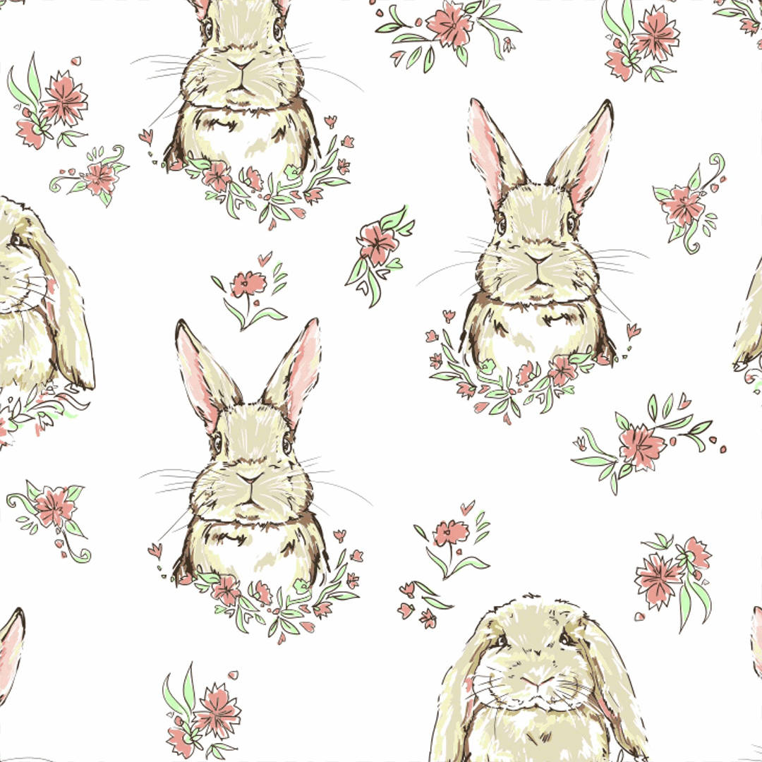 Cute Bunny And Pink Flowers Background