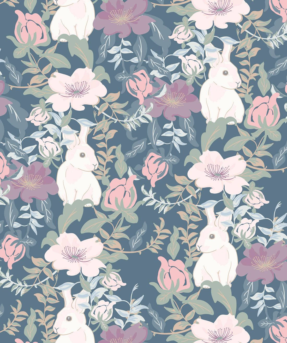 Cute Bunny On Floral Design Background