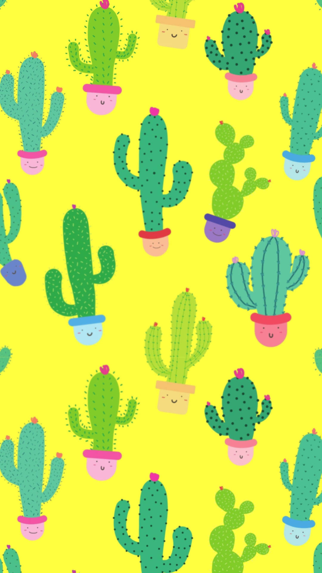Cute Cacti Aesthetic Pattern Background