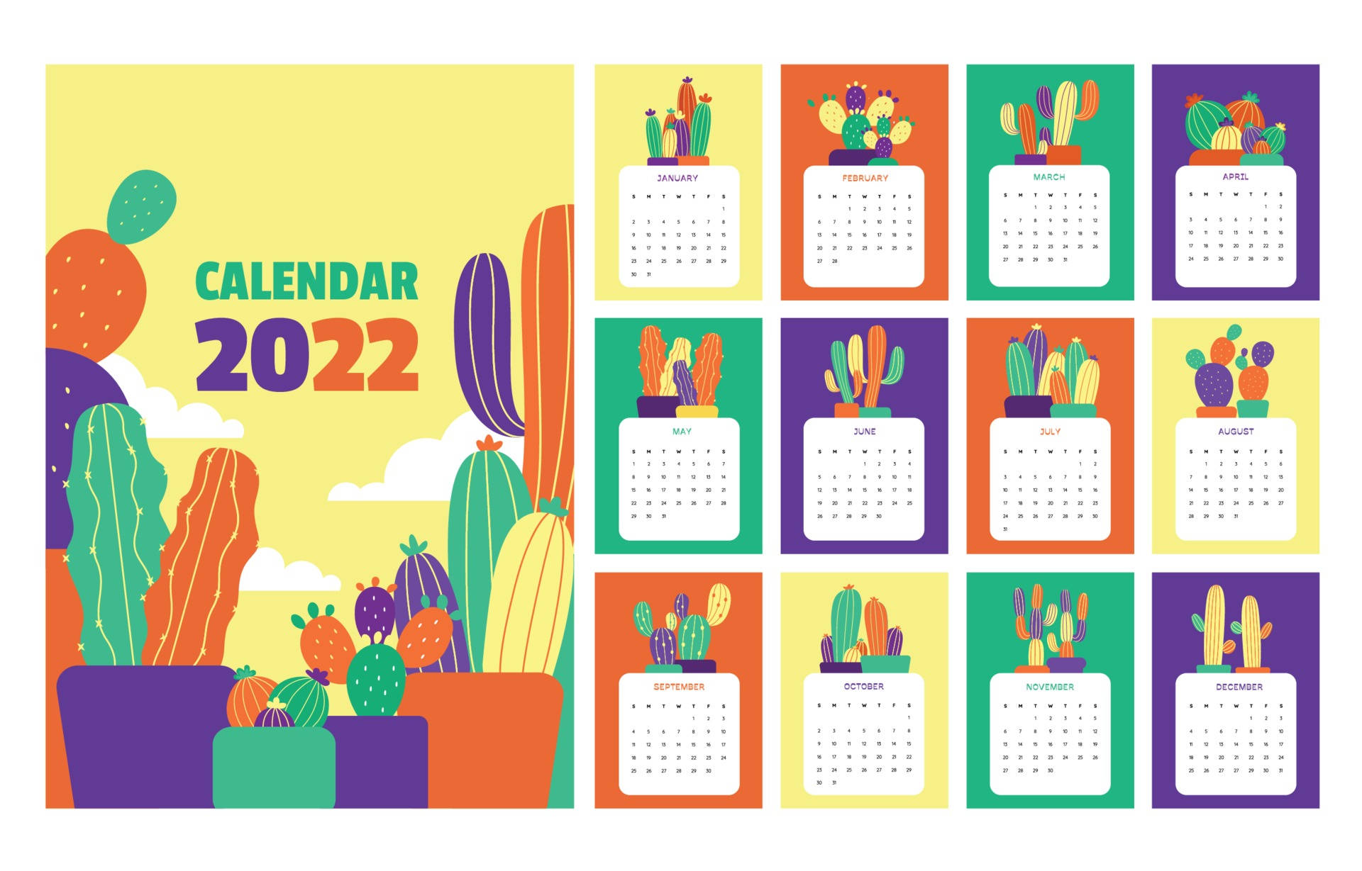 Cute Cactus 2022 Calendar Background