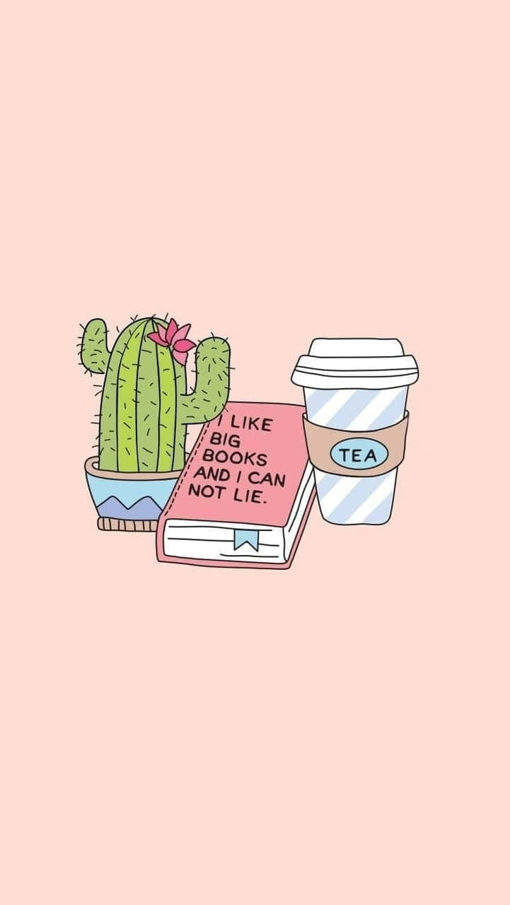 Cute Cactus Coffee And Book Background