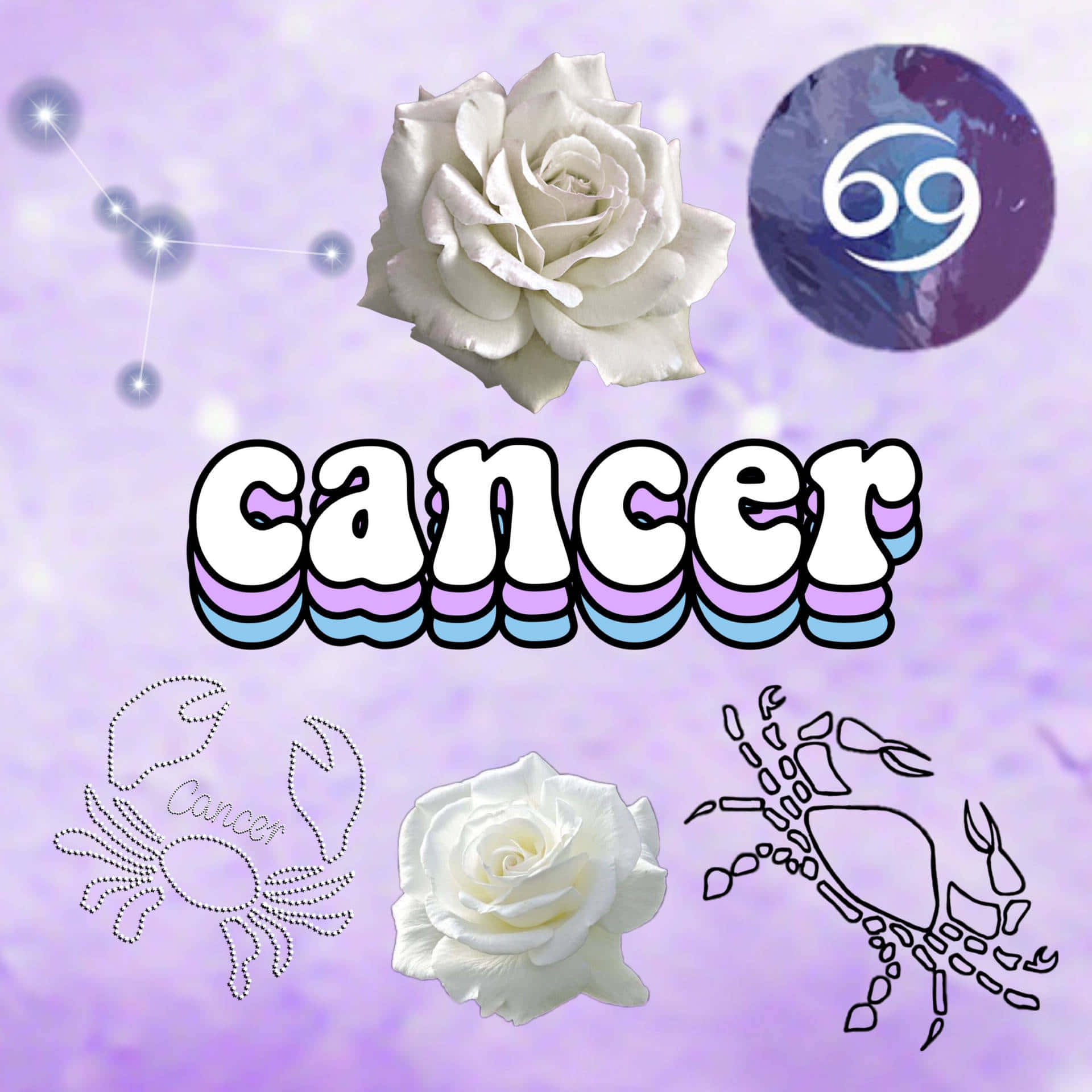 Cute Cancer Zodiac Sign Purple Collage