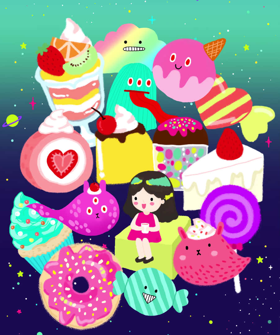 Cute Candies Donuts Animated Background
