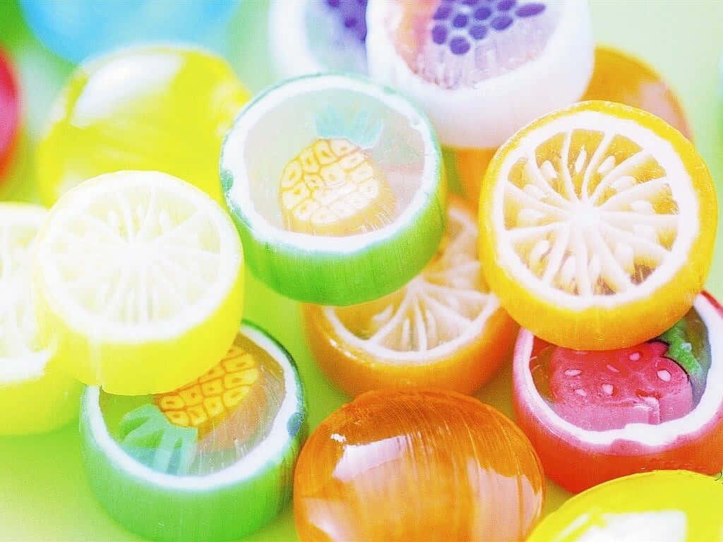 Cute Candies Fruits Designs Background