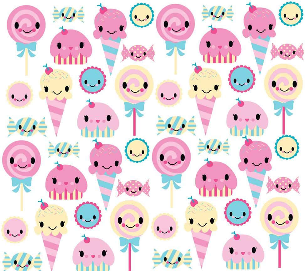 Cute Candies Smiley Cupcakes Background