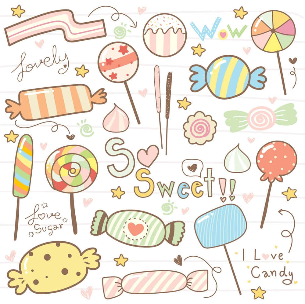 Cute Candies Wrapped In Plastics Background