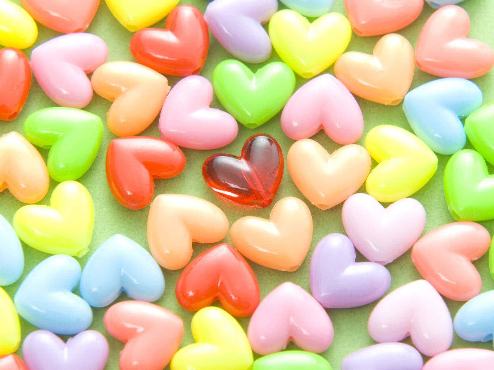 Cute Candy Hearts Shiny Red Background