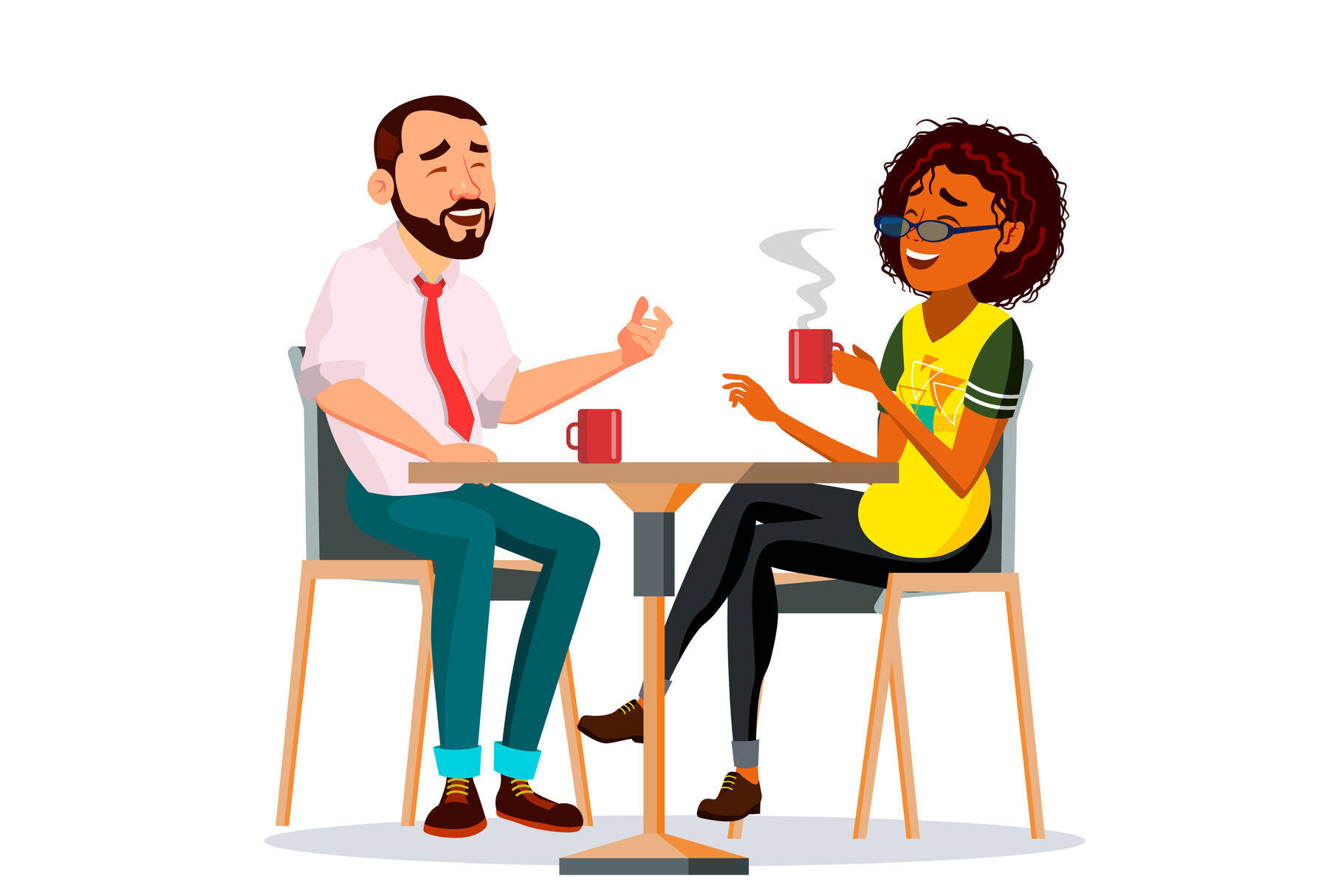 Cute Cartoon Couple Coffee Break Background