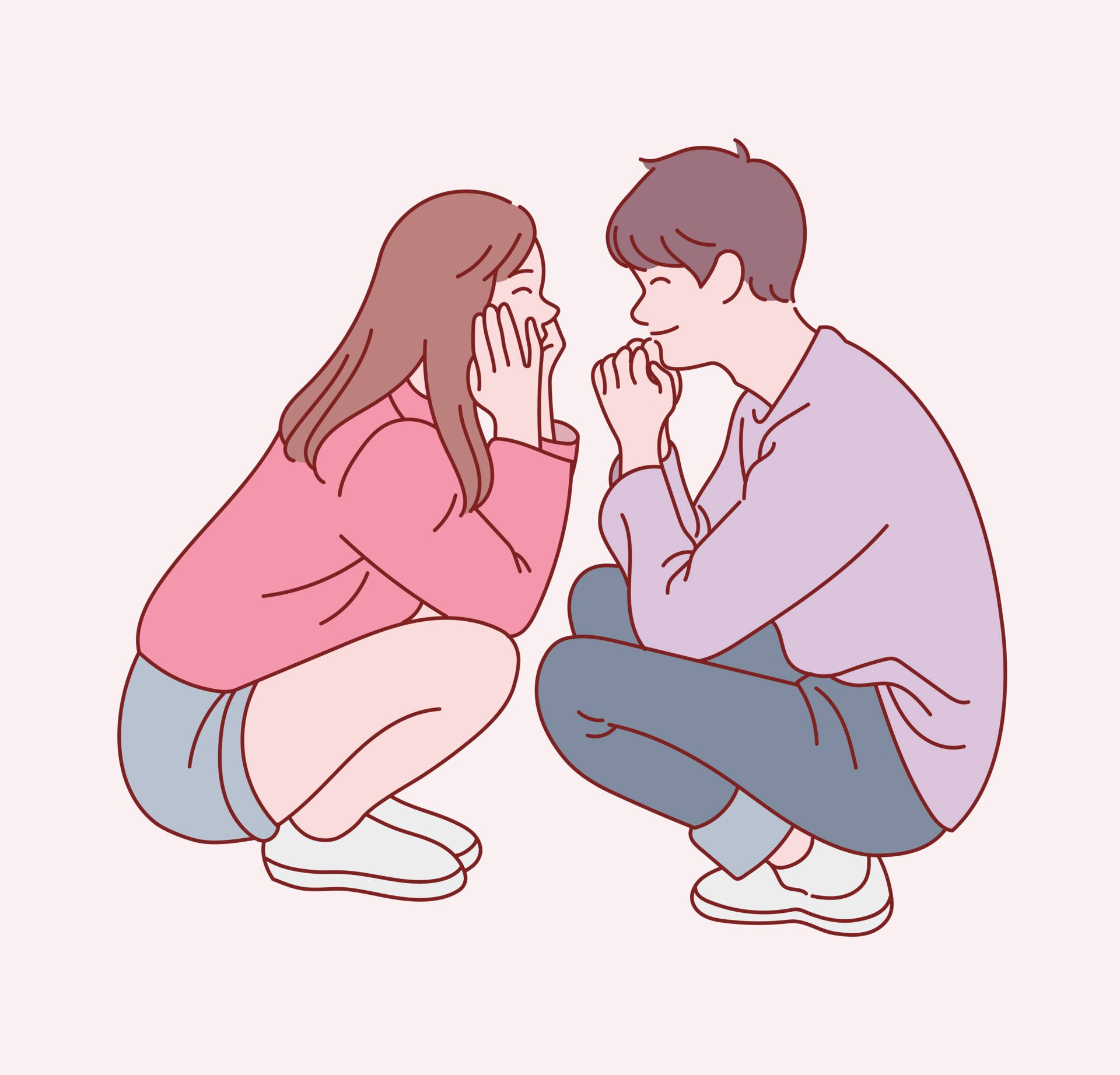 Cute Cartoon Couple Crouching Down Background