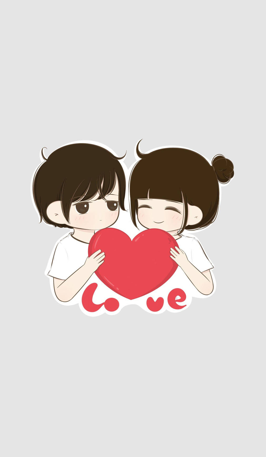 Cute Cartoon Couple Holding Heart Background