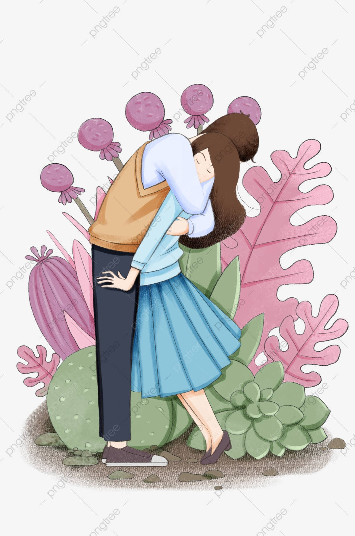Cute Cartoon Couple Hugging Background