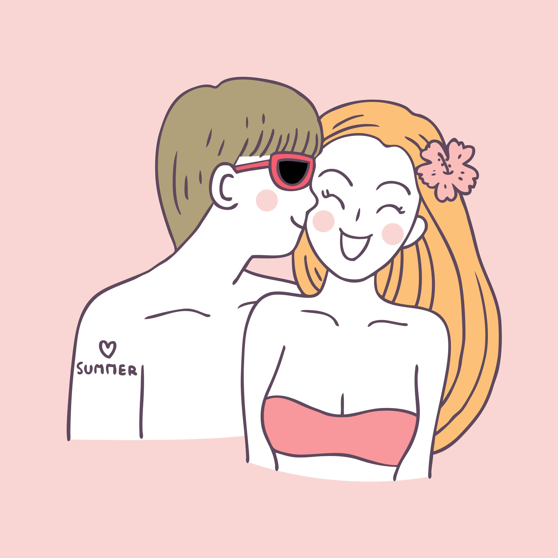 Cute Cartoon Couple In Summer Background