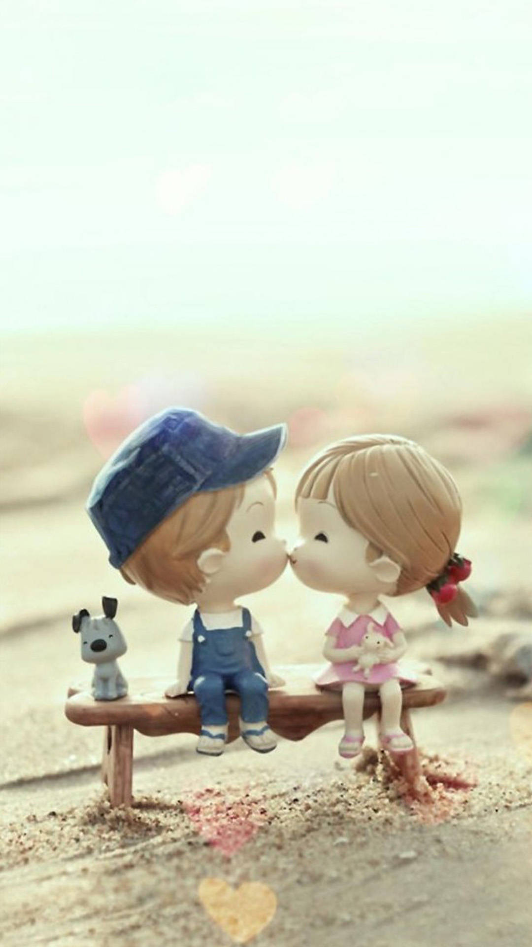Cute Cartoon Couple Kiss Background