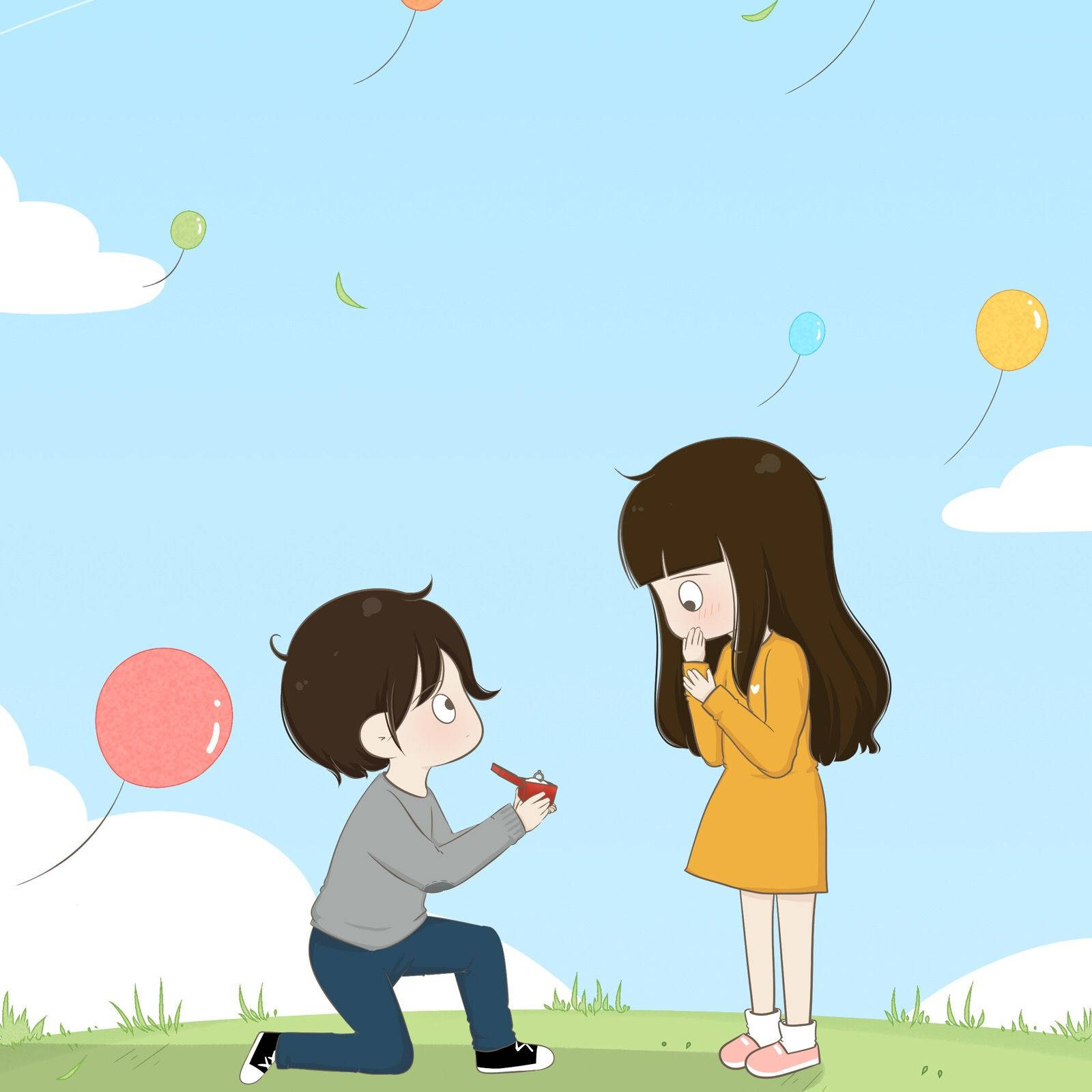 Cute Cartoon Couple Proposal Background