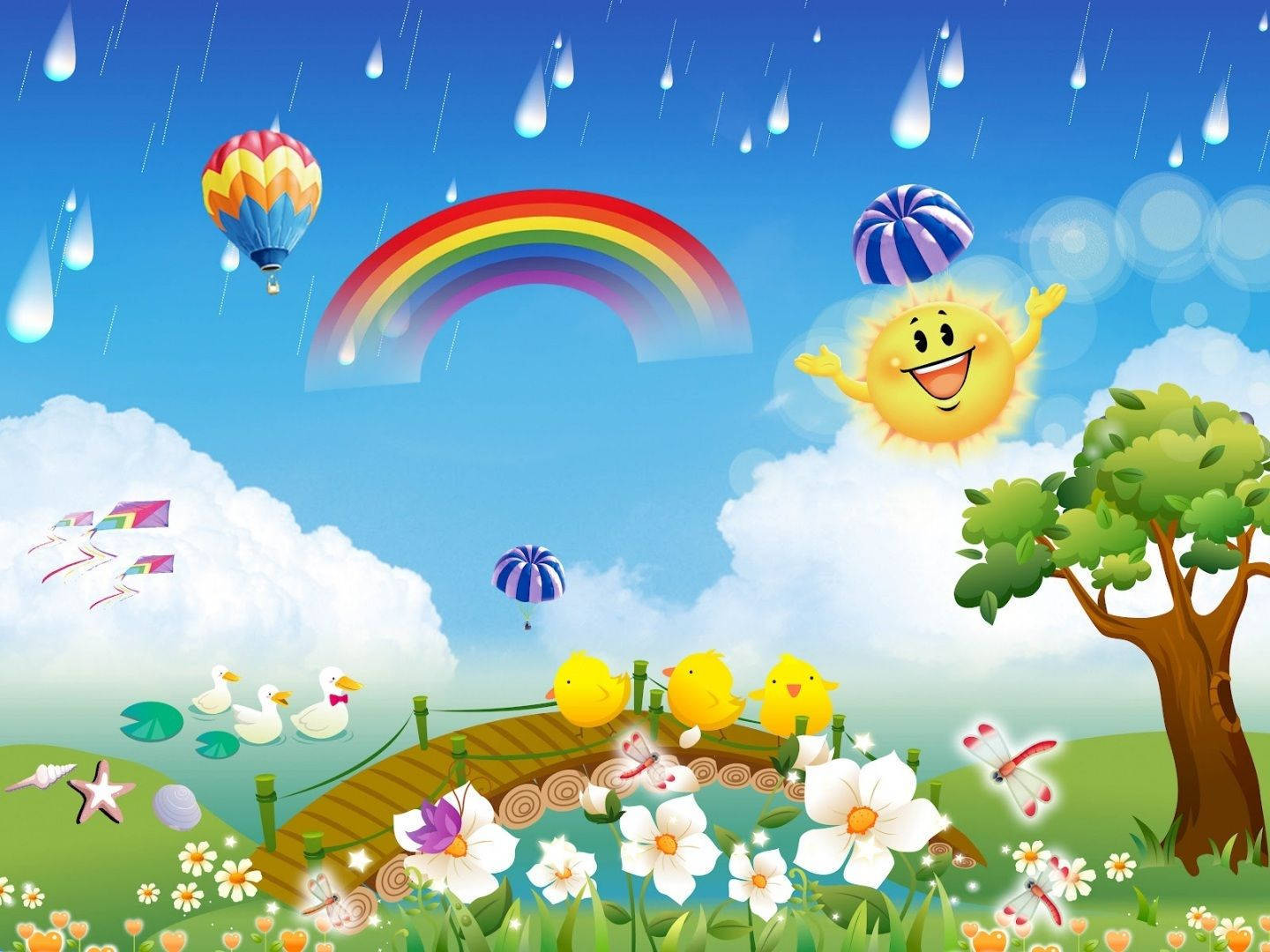 Cute Cartoon Depicting A Rainbow Background