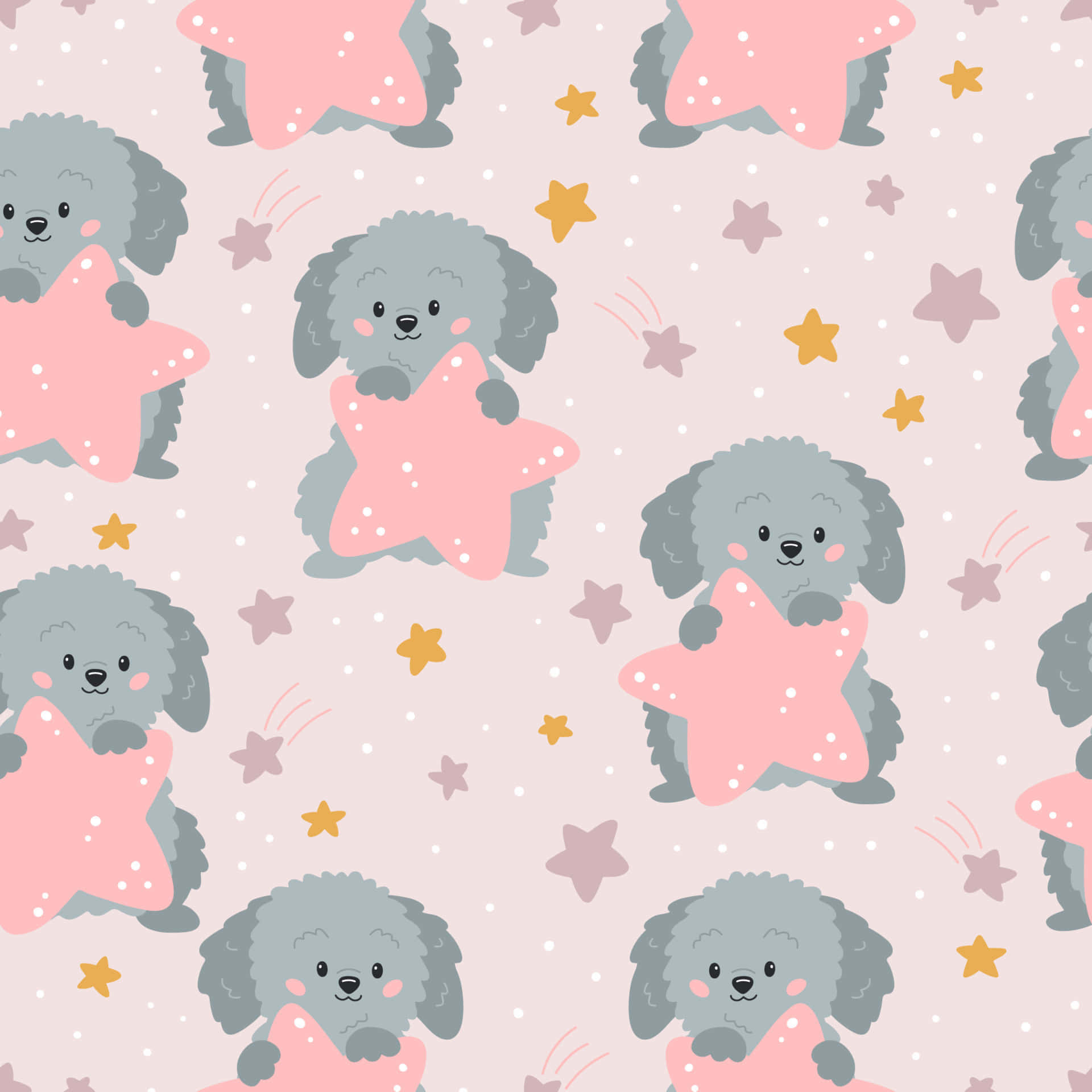 Cute Cartoon Dog Holding Pink Stars Background