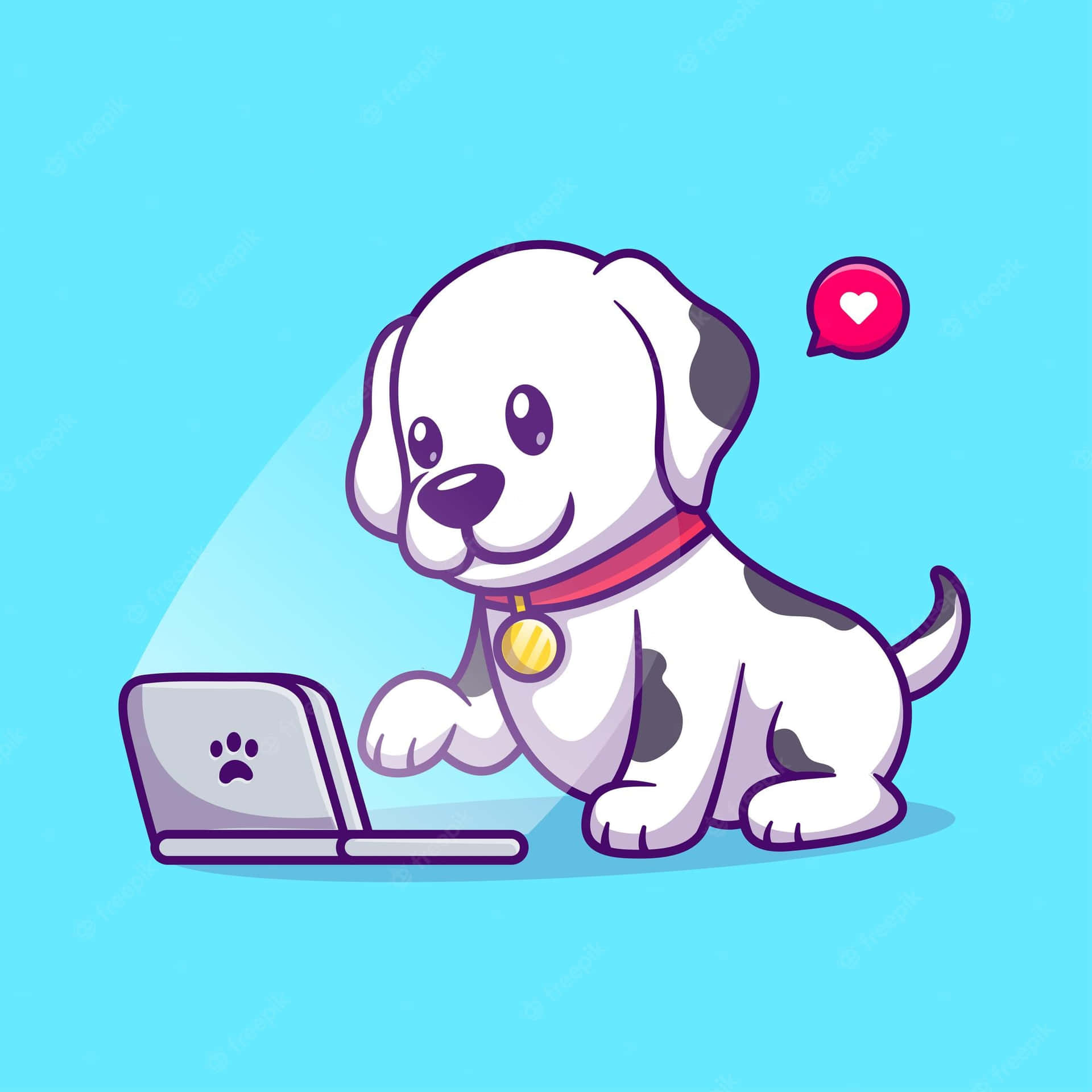 Cute Cartoon Dog Using A Laptop