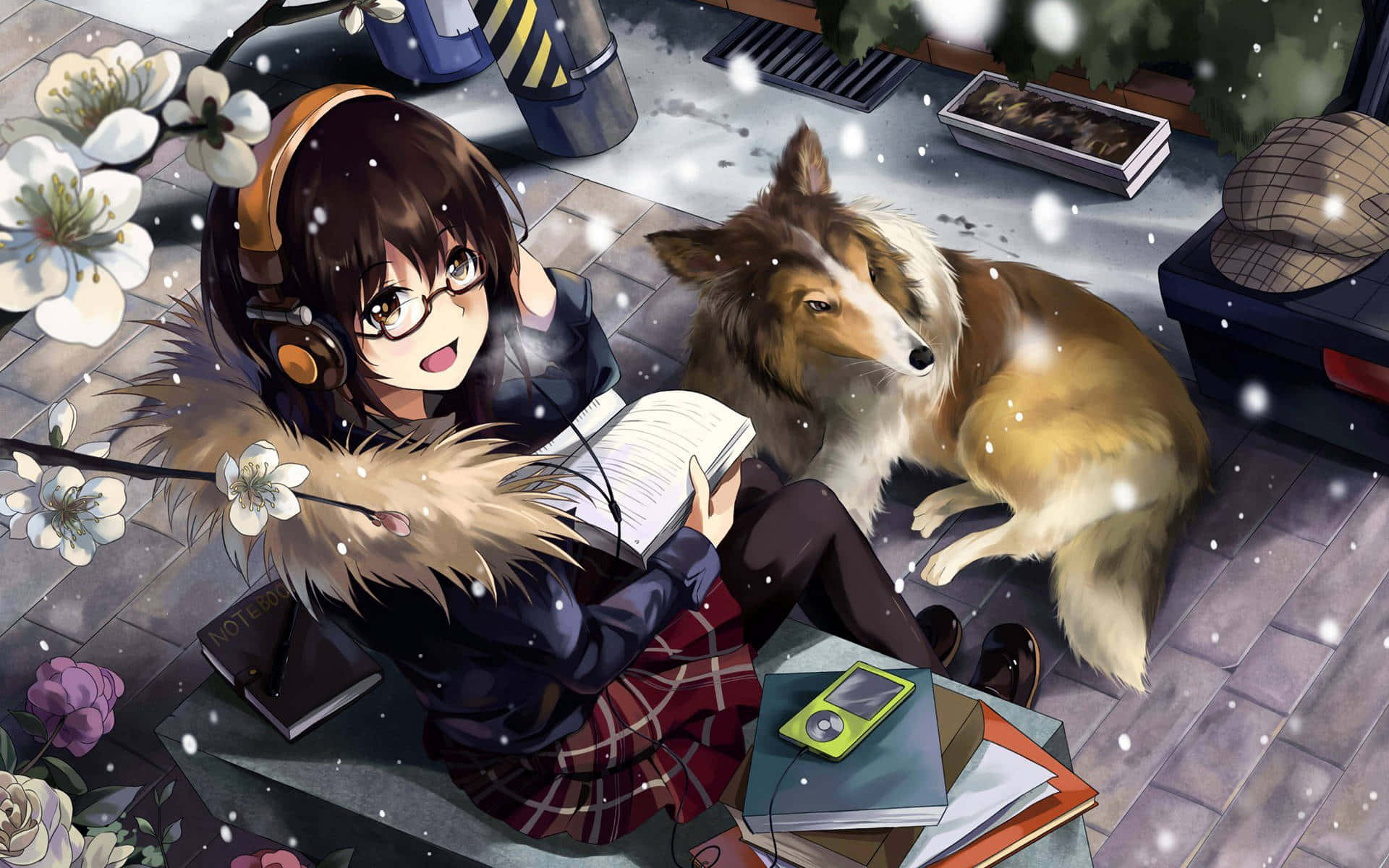 Cute Cartoon Dog With Anime Girl Background
