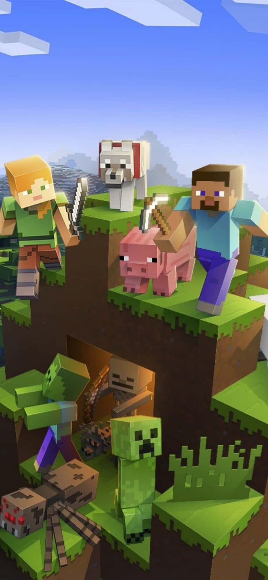 Cute Cartoon Minecraft Character Standing In Front Of A Colorful Landscape