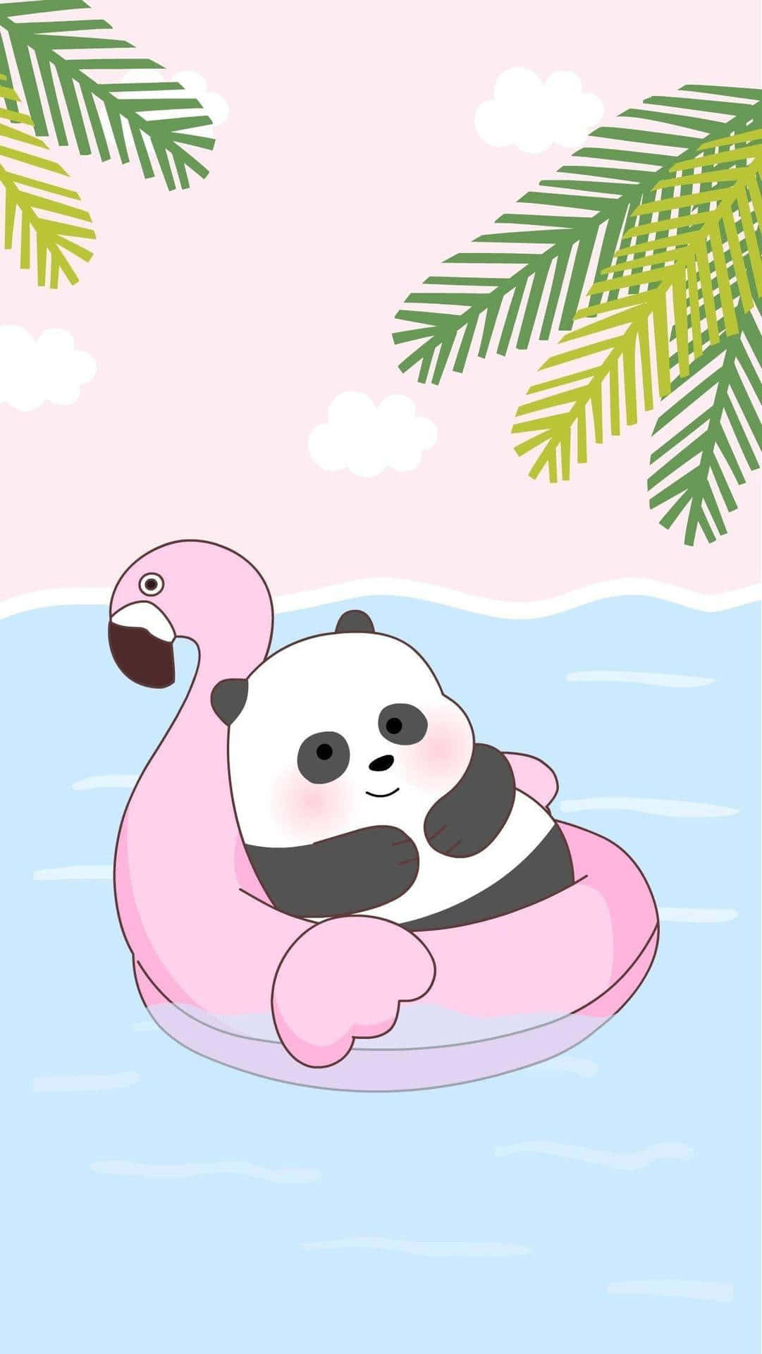 Cute Cartoon Panda And Flamingo Background